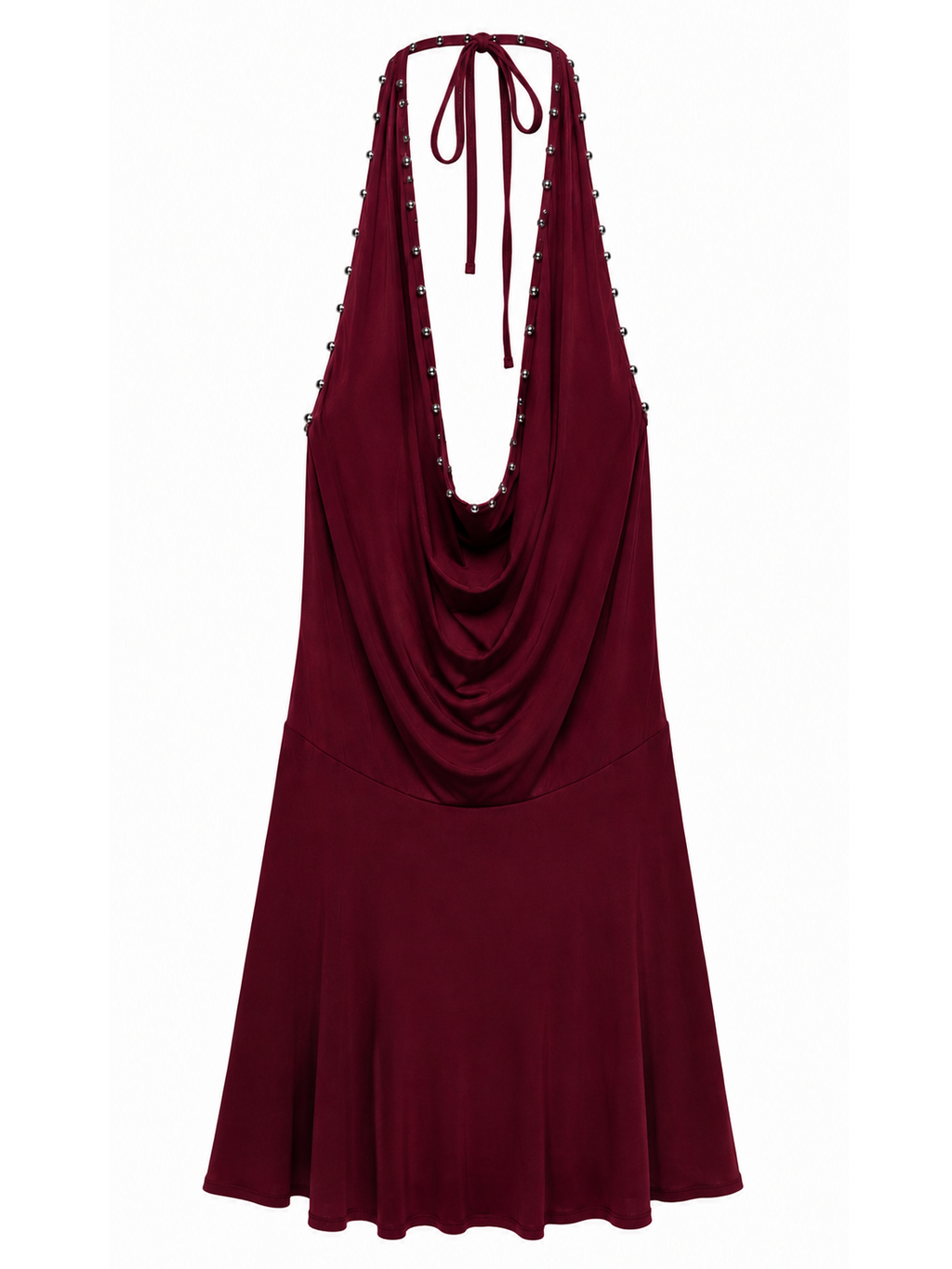 Vestido escote drapeado burdeos