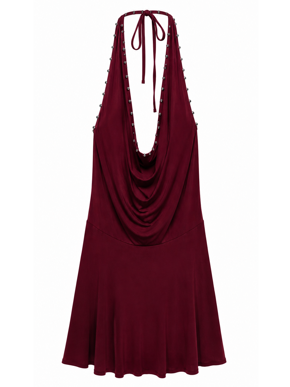 Vestido escote drapeado burdeos