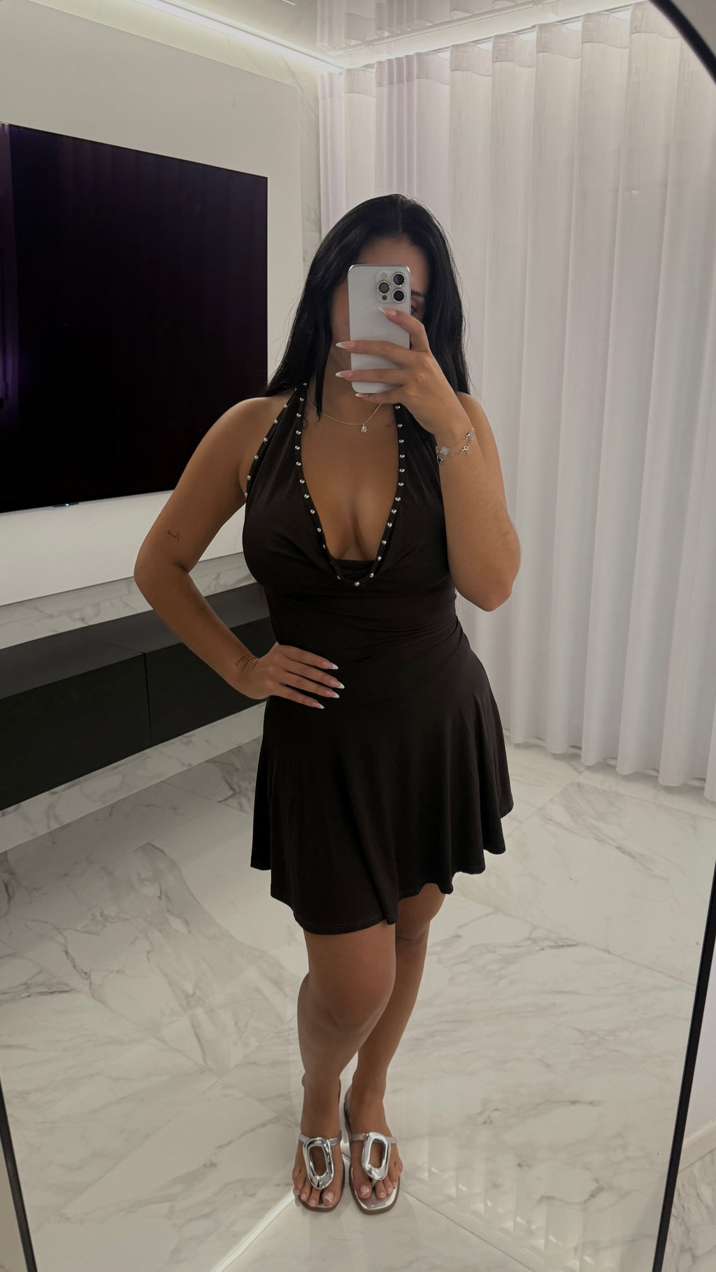 Vestido escote drapeado marrón
