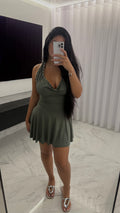 Vestido escote drapeado verde