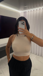 Top licra fría encaje rosa bebé